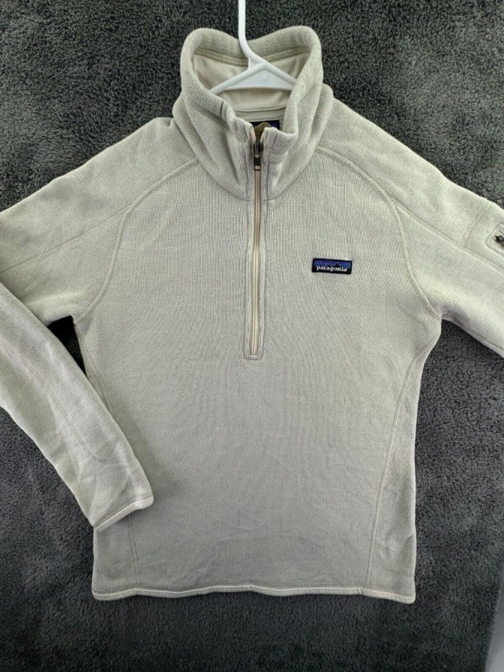 Patagonia Women Jacket Adult 1/4 Zip Medium Beige Pullover Fleece Inside, Pocket